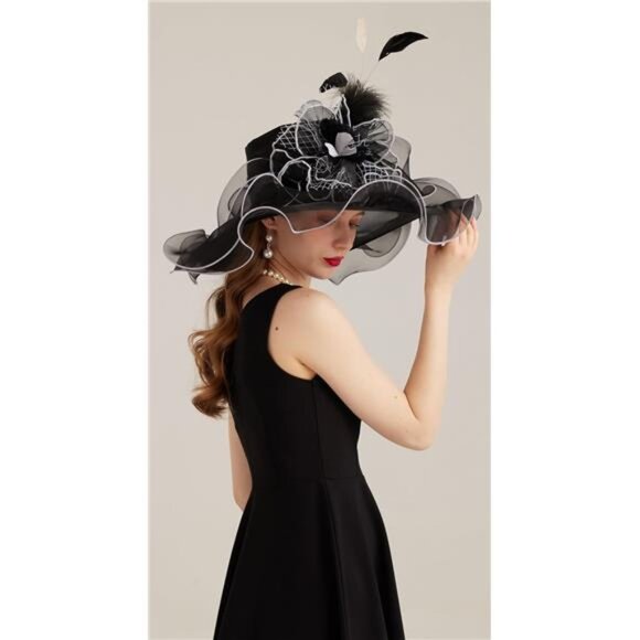 Women's Kentucky Derby Church Dress Hat 10-black,white - Picture 6 of 7